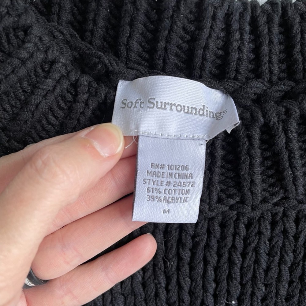 Soft Surroundings Black Cozy Oversized Thick Knit Seafarer Ladies Sweater,‎ M - Picture 3 of 4